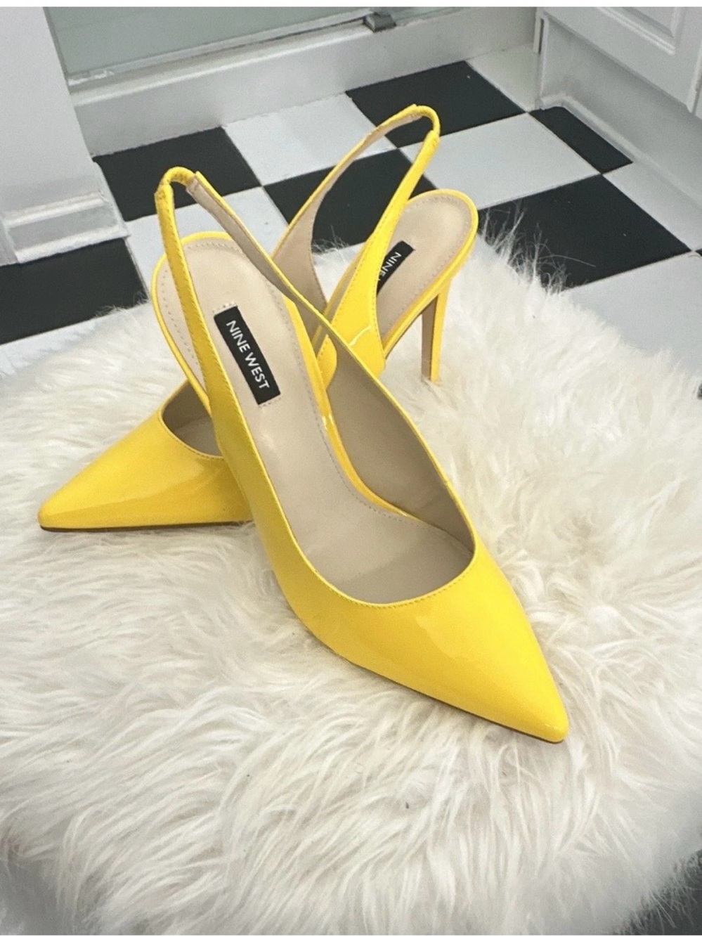 Nine West Yellow Patent Slingback Pointed Pumps - Picture 2 of 3